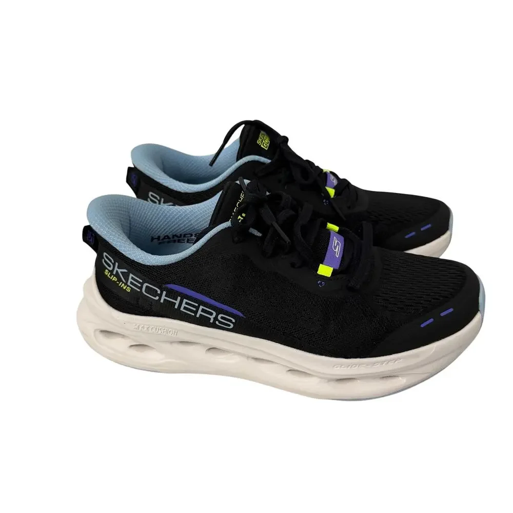Skechers Max Cushioning Glide Step Shoes Womens Size 6.5 Black Blue Handsfree
